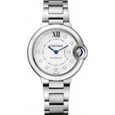 Replica Cartier Ballon Bleu 33mm Silver Diamond Dial Steel Women‘s Watch W4BB0021