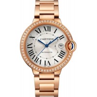 Replica Cartier Ballon Bleu de Cartier Silver Dial Diamond 18kt Rose Gold Women‘s Watch WJBB0057