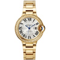 Replica Cartier Ballon Bleu de Cartier Silver Dial Diamond 18kt Yellow Gold Women‘s Watch WJBB0069