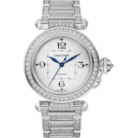 Replica Cartier Pasha Silver Dial Diamond 18Kt White Gold Women‘s Watch WJPA0014