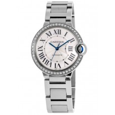 Replica Cartier Ballon Bleu 36mm Custom Diamond Bezel Steel Women‘s Watch WSBB0048-CD