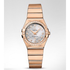 Omega Constellation Rose Gold Silver Diamonds Replica Watch 123.55.27.60.52.001