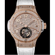 Hublot Big Bang Gold White Tourbillon Full Pave Watch 345.PE.9010.LR.1704 