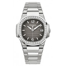 Patek Philippe Nautilus Smoke Grey Dial 18 Carat White Gold Set With Diamonds Ladies 7010/1G-012